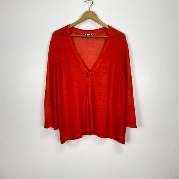 J. Jill Linen Blend Coral Single Button Knit Cardigan Sweater - Picture 6 of 11